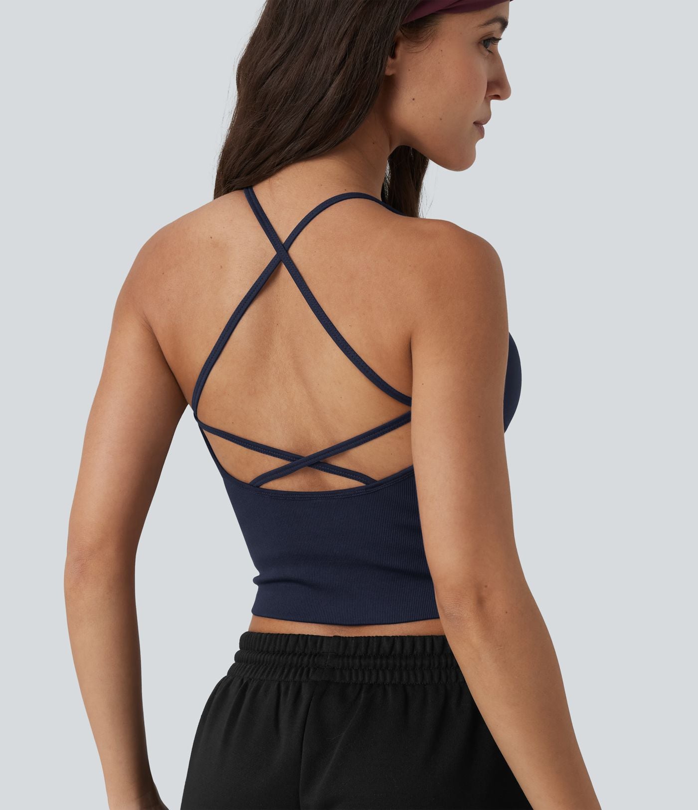 OneForm Seamless Flow Débardeur de yoga crop dos nu croisé décolleté en V profond avec soutien-gorge intégré
