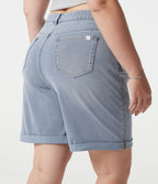 Short bermuda casual denim grande taille Halara Flex™ tricot extensible délavé taille haute multiples poches ourlet roulotté