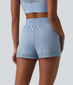 Short de sport 2 en 1 taille haute, cordon de serrage et œillets, en maille respirante
