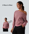Sweat-shirt rayé épaules dénudées manches longues coupe décontractée