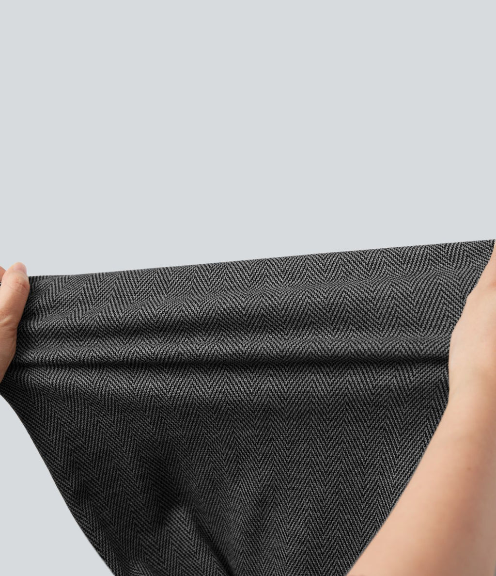 Pantalon tailleur large chevrons taille haute avec poches