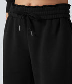 Jogging molleton taille haute repliable avec cordon de serrage et poches