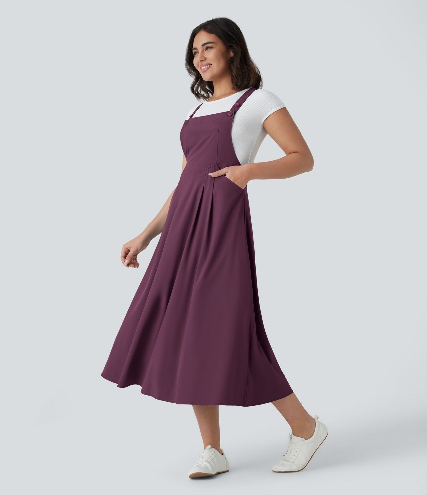 Robe mi-longue décontractée fluide Breezeful™ séchage rapide avec bretelles ajustables, boutons et poches multiples
