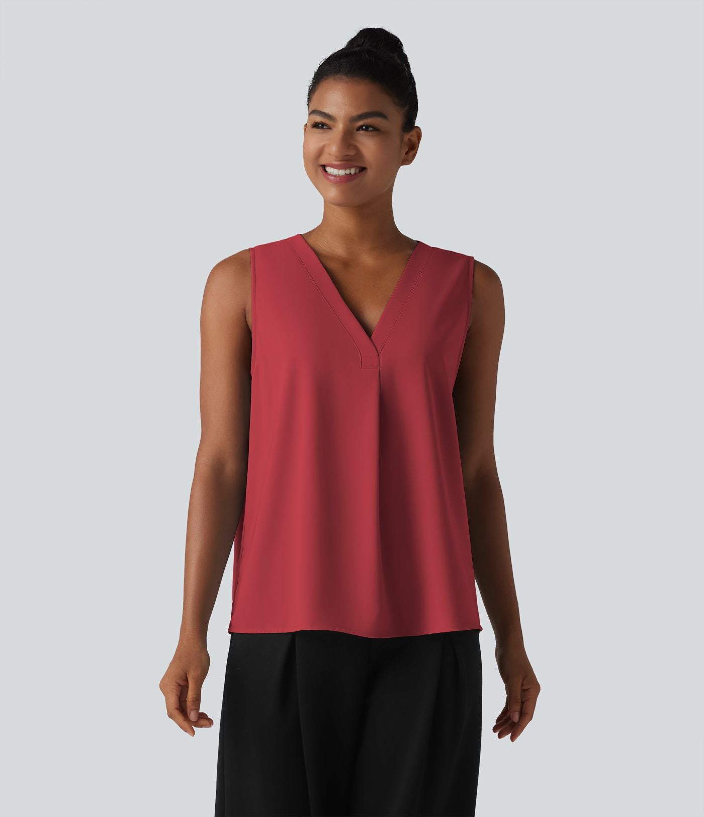Blouse esprit bureau oversize défroissage facile, sans manches et col V