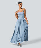 Breezeful™ Robe Débardeur Casual Dos Nu Poches Latérales Plissée Évasée Longue Séchage Rapide