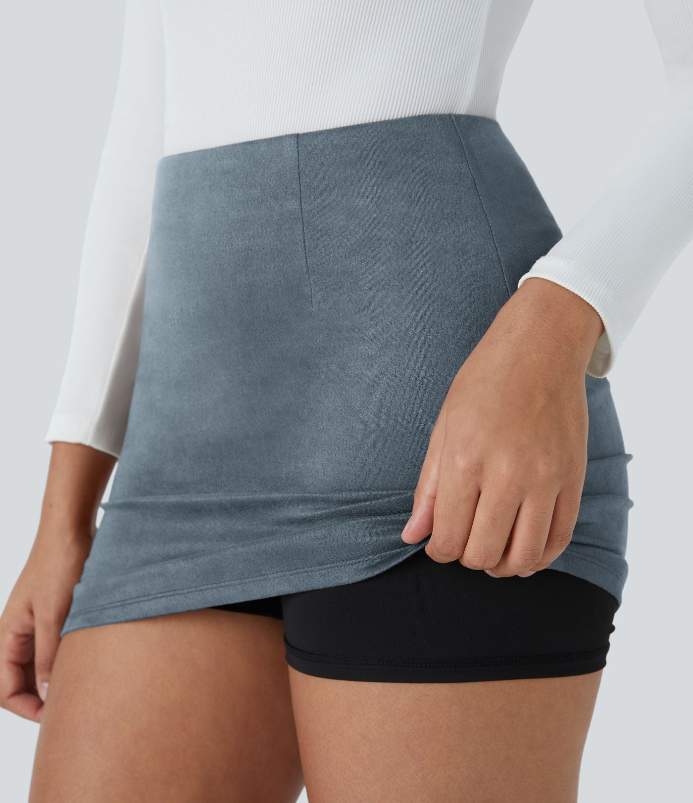 Mini-jupe décontractée 2-en-1 moulante en suédine à taille haute