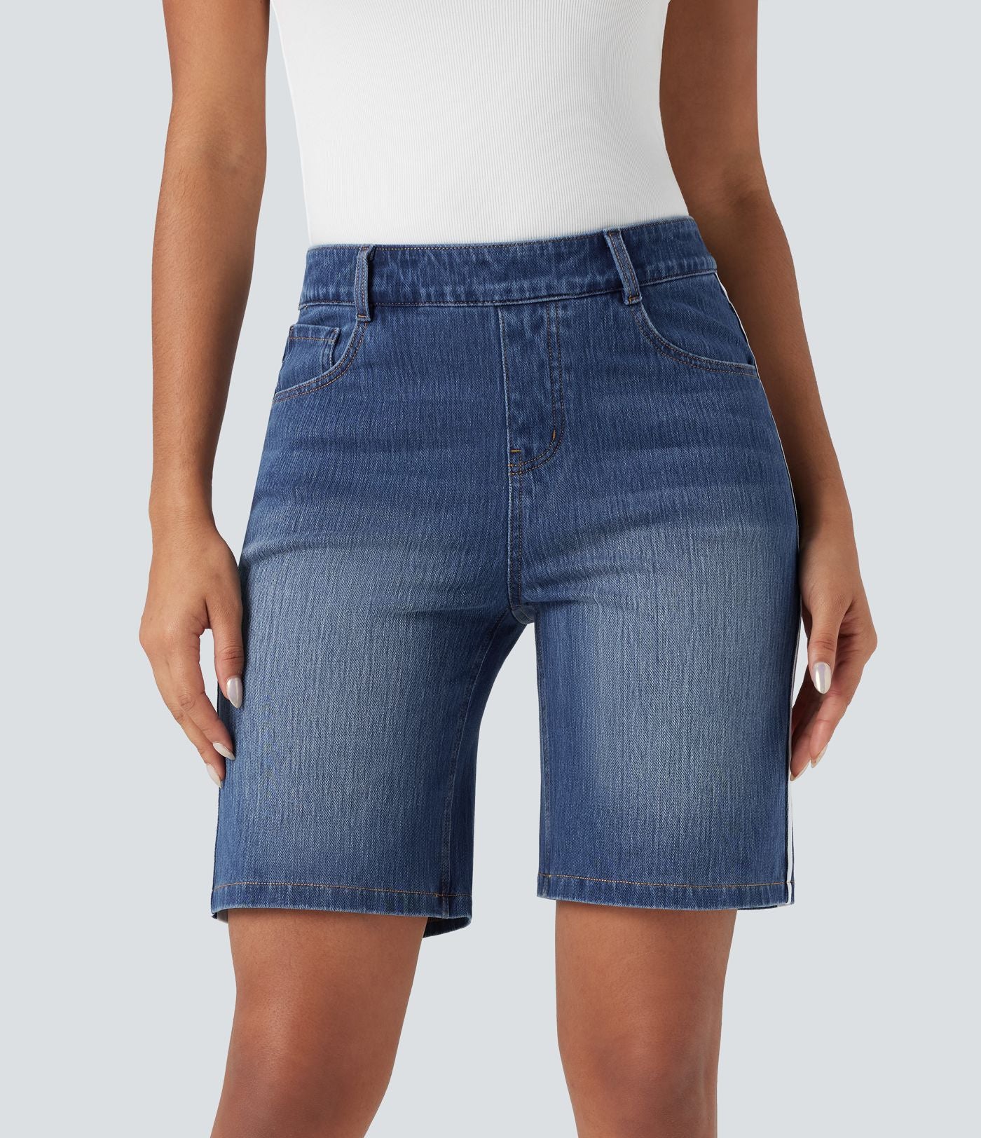 Short denim rayé Halara Flex™ taille haute avec poches
