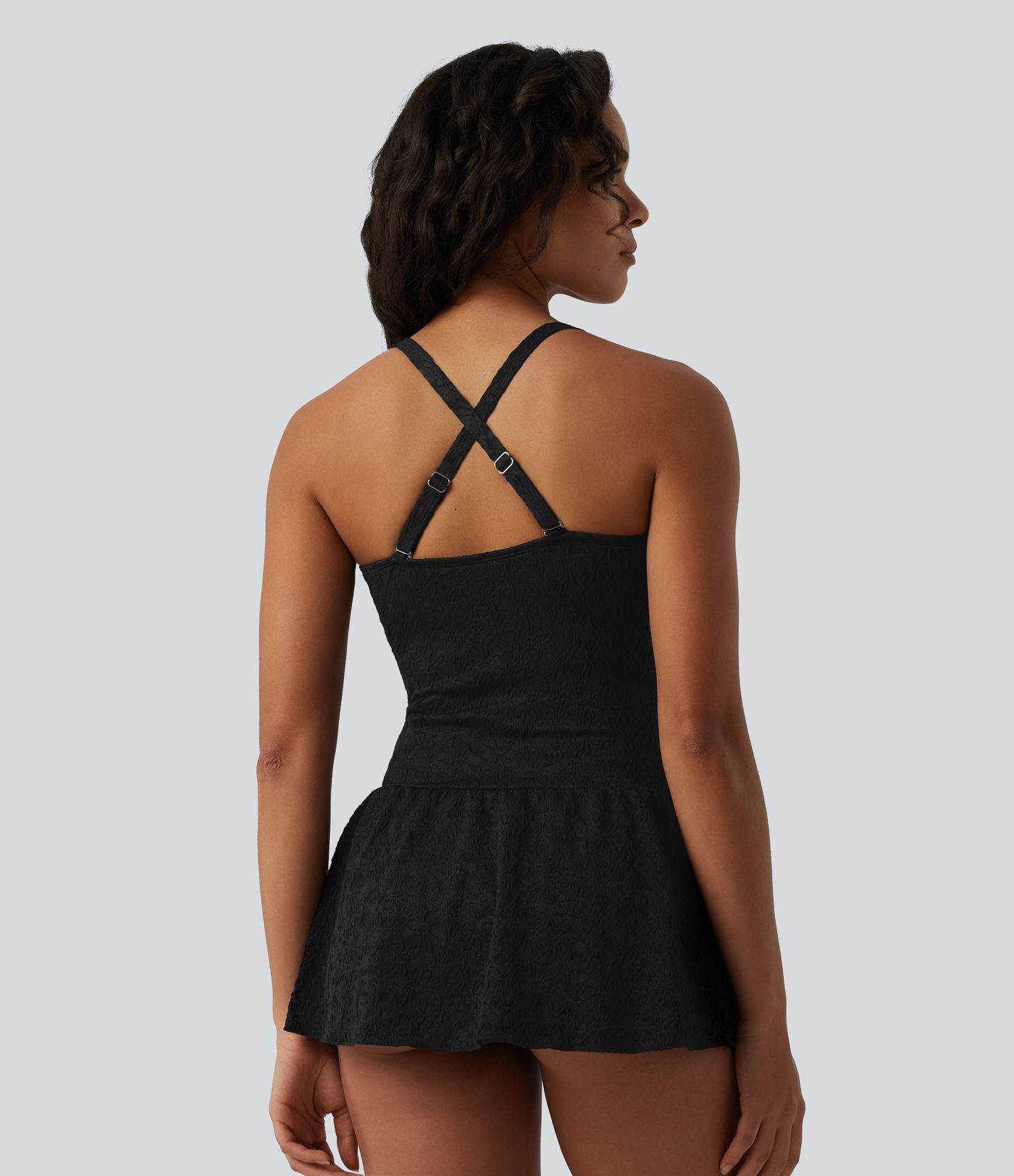 Maillot de bain une pièce 2-en-1 col V en jacquard avec nœud frontal, bretelles réglables, effet push-up, ventre plat et fronces