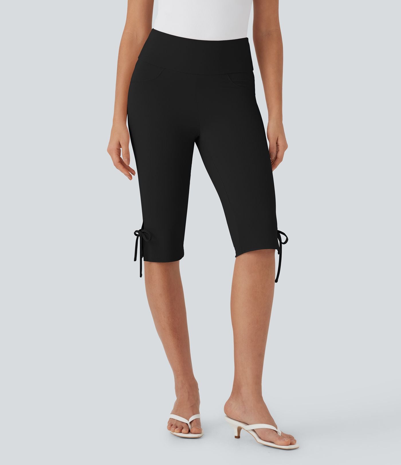 Pantalon corsaire décontracté taille moyenne à laçage avec poches arrière