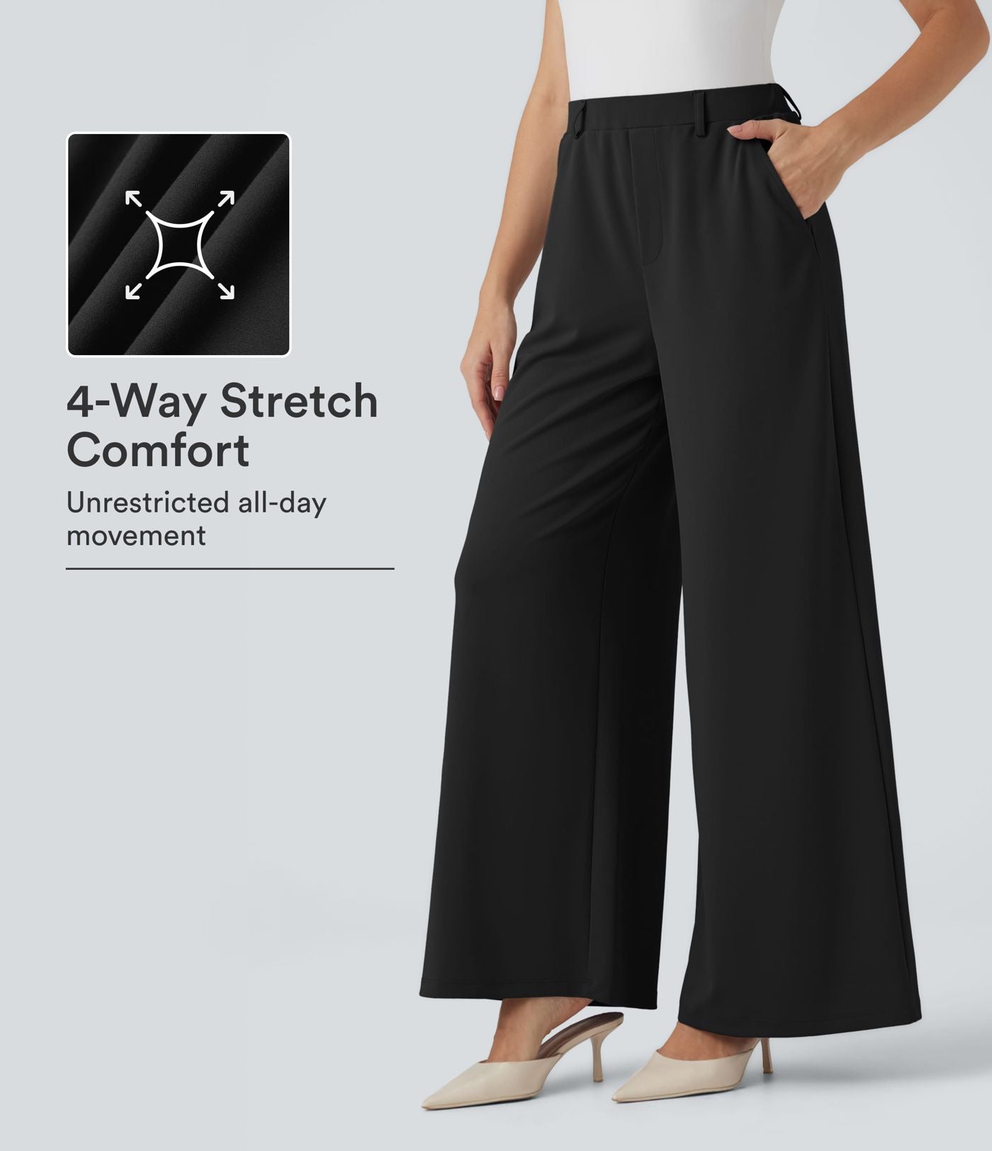 Pantalon tailleur Halara Flex™ palazzo crêpe jambe large taille haute avec poches