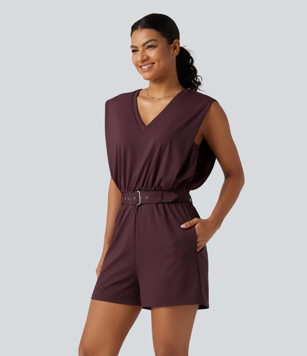 Combishort SoftlyZero™ Airy effet frais InstantCool sans manches à col V avec ceinture, poches et protection solaire UPF50+ avec accès facile Easy Peasy