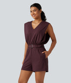 Combishort SoftlyZero™ Airy effet frais InstantCool sans manches à col V avec ceinture, poches et protection solaire UPF50+ avec accès facile Easy Peasy