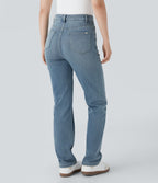 Jean droit Halara Flex™ à taille haute, poches multiples, effet délavé et tissu extensible