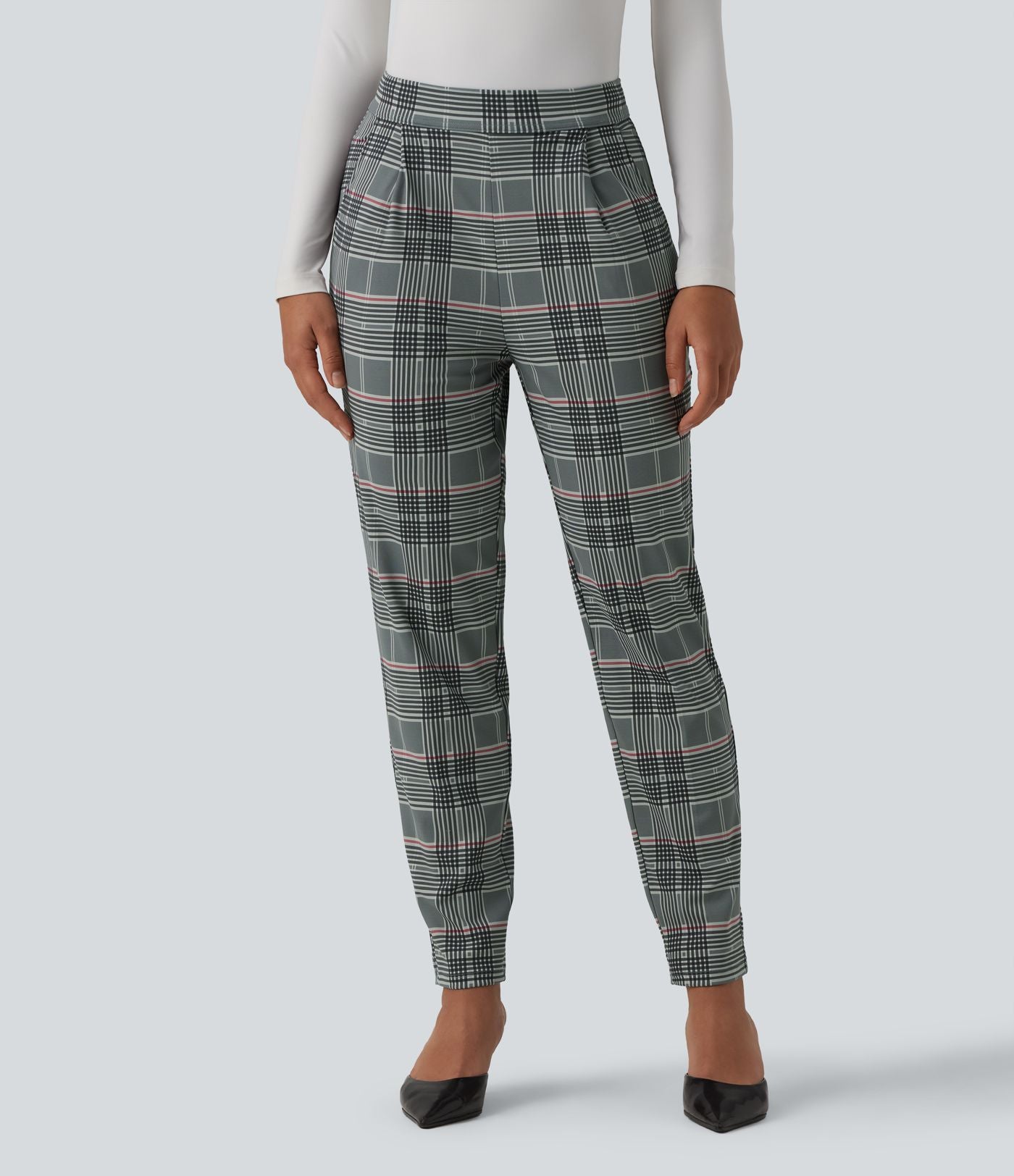 Pantalon tailleur Halara Flex™ fuselé à carreaux taille haute avec poches