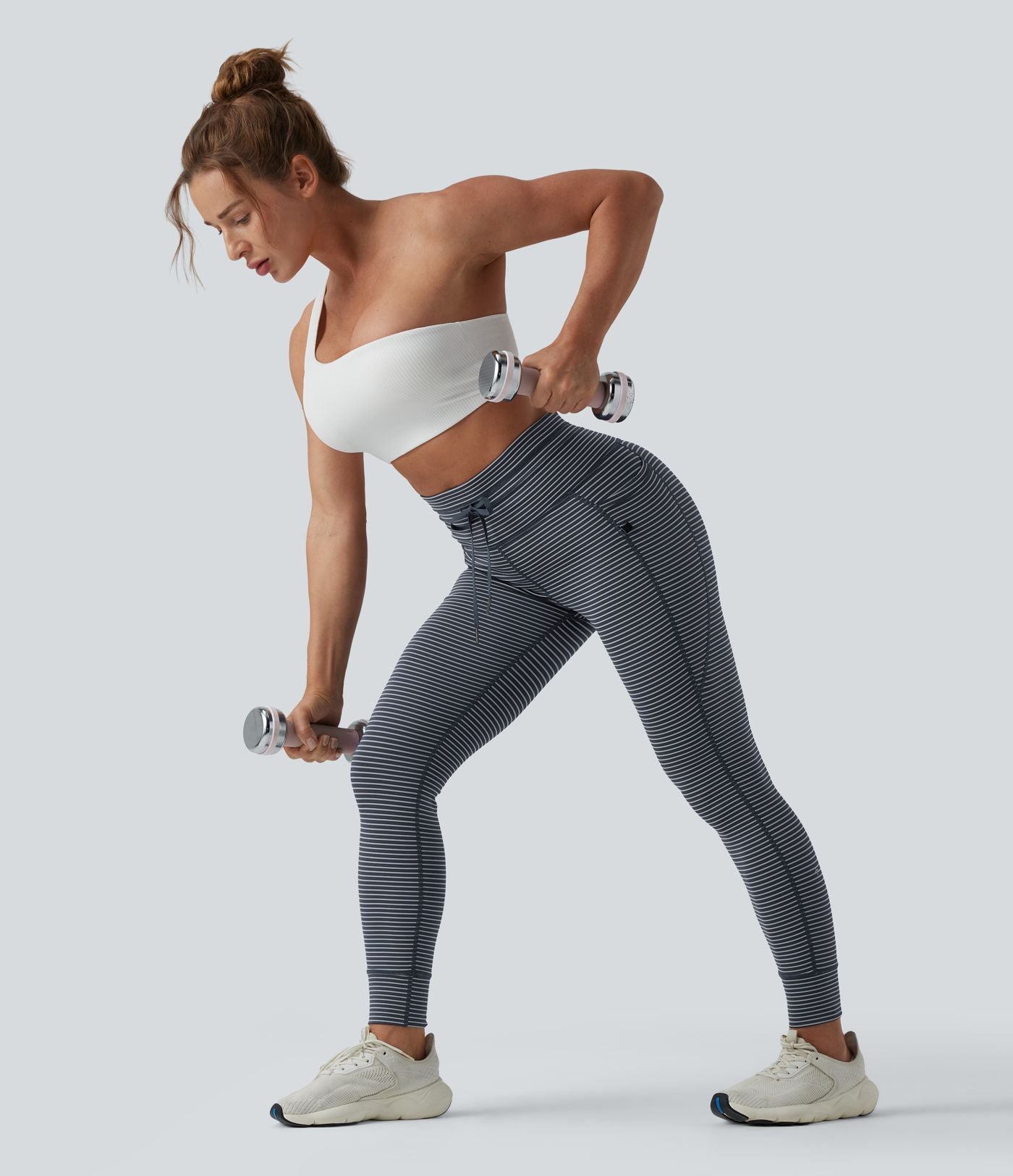 Legging de yoga rayé taille haute avec cordon de serrage et poches