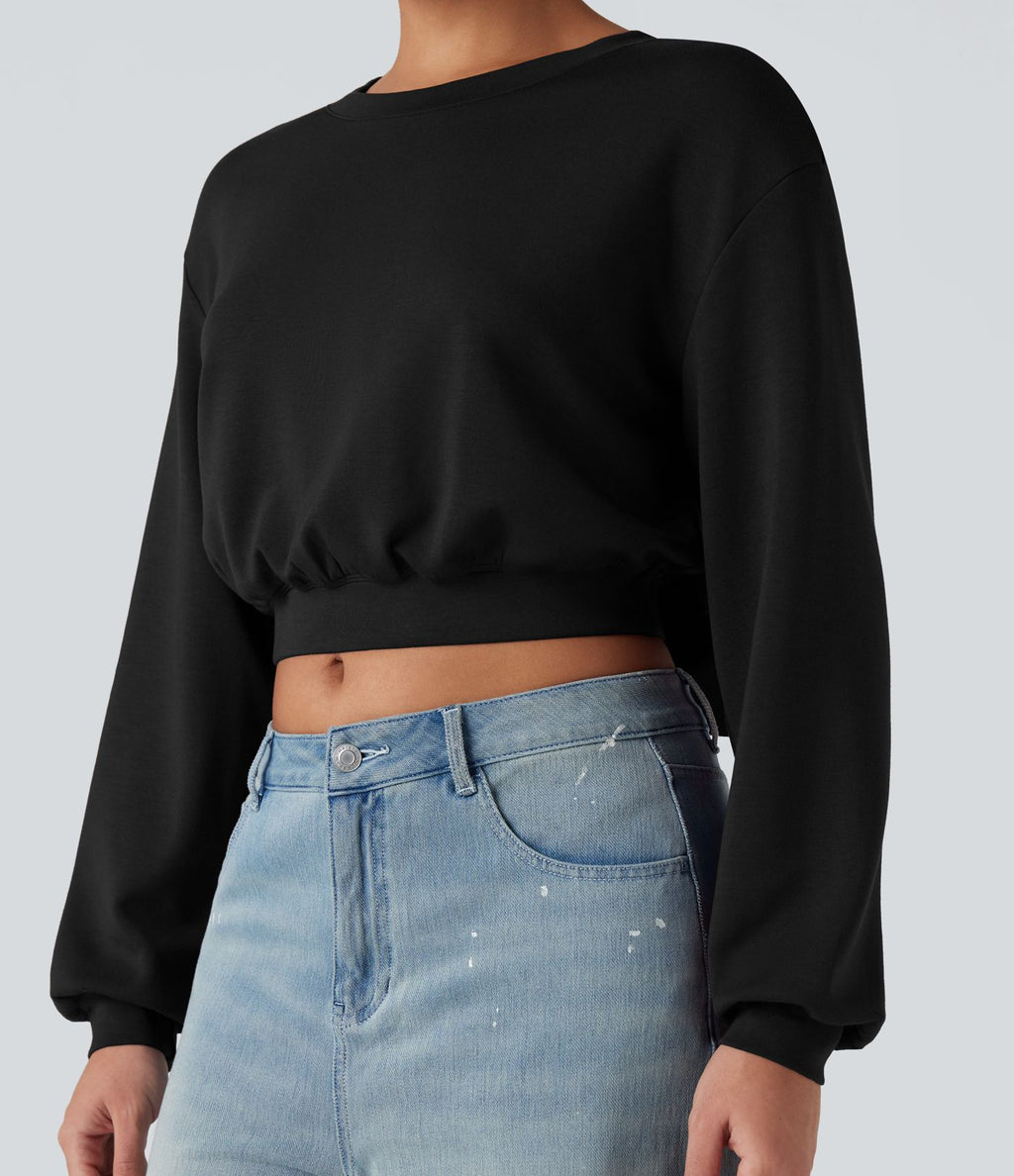 Sweat-shirt décontracté SpacerTek™ court, manches longues, col rond avec nœud dans le dos