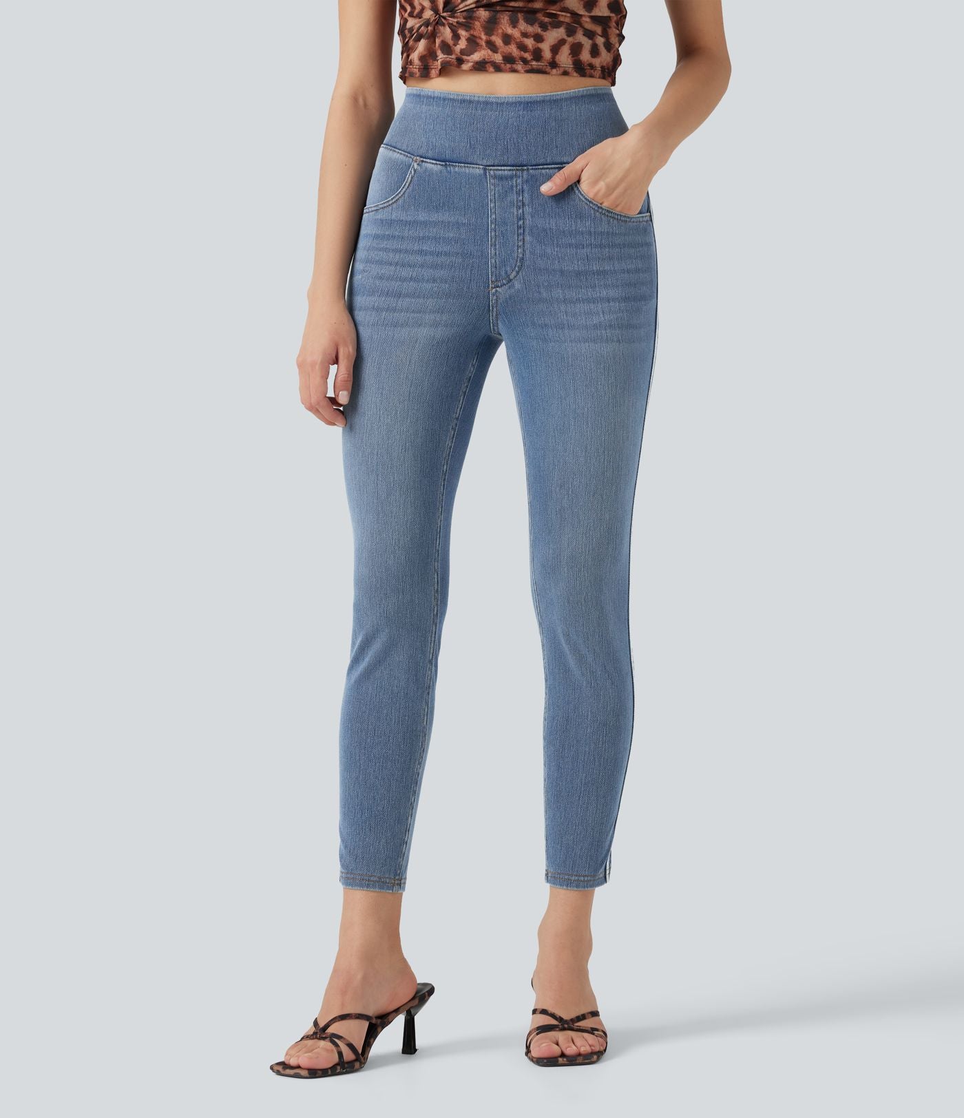 Jean skinny Halara Flex™ taille haute délavé à rayures avec poches