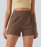 Short tailleur plissé taille haute avec poches