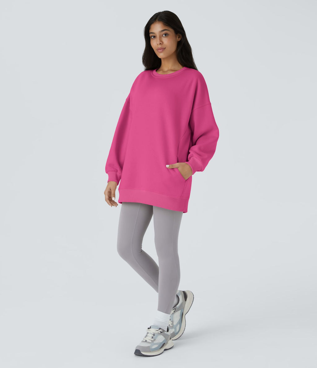 Sweat-shirt décontracté en polaire, col rond, manches longues, poches latérales, coupe oversize