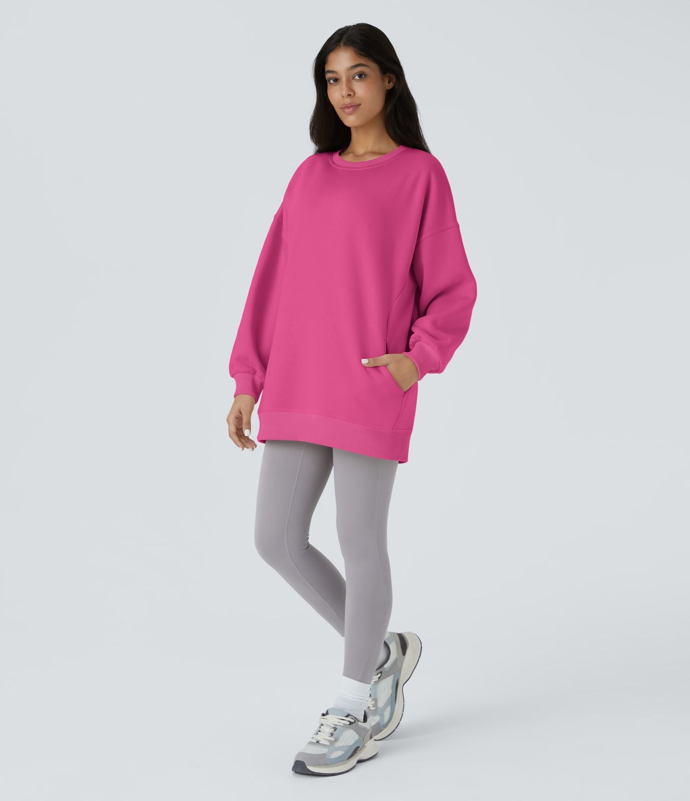 Sweat-shirt décontracté en polaire, col rond, manches longues, poches latérales, coupe oversize