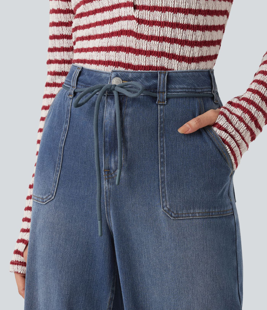 Jean droit baggy Halara Flex™ taille mi-haute avec cordon ajustable et poches