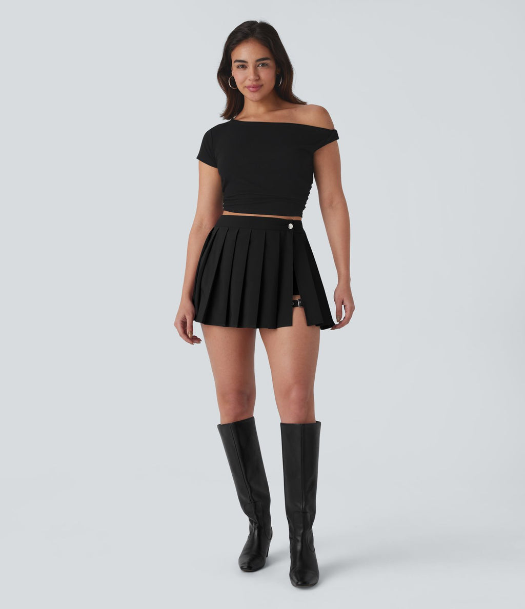 Jupe décontractée Breezeful™ mini 2-en-1 taille haute plissée portefeuille à boucle ajustable avec poche latérale séchage rapide