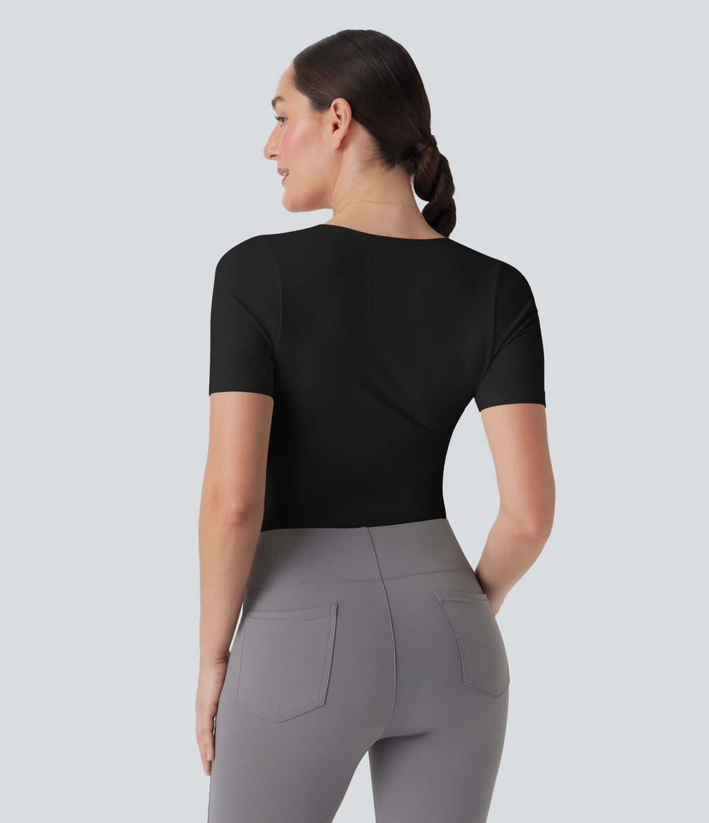 Combinaison de travail lissante décolleté carré avec bretelles de jambe ajustables sans couture OneForm Seamless Flow - Easy Peasy