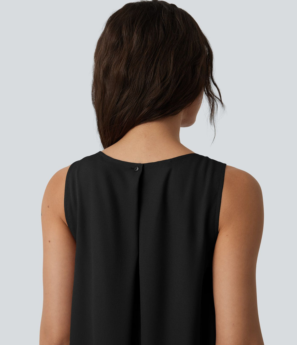 Robe fluide décontractée col rond sans manches plissée asymétrique