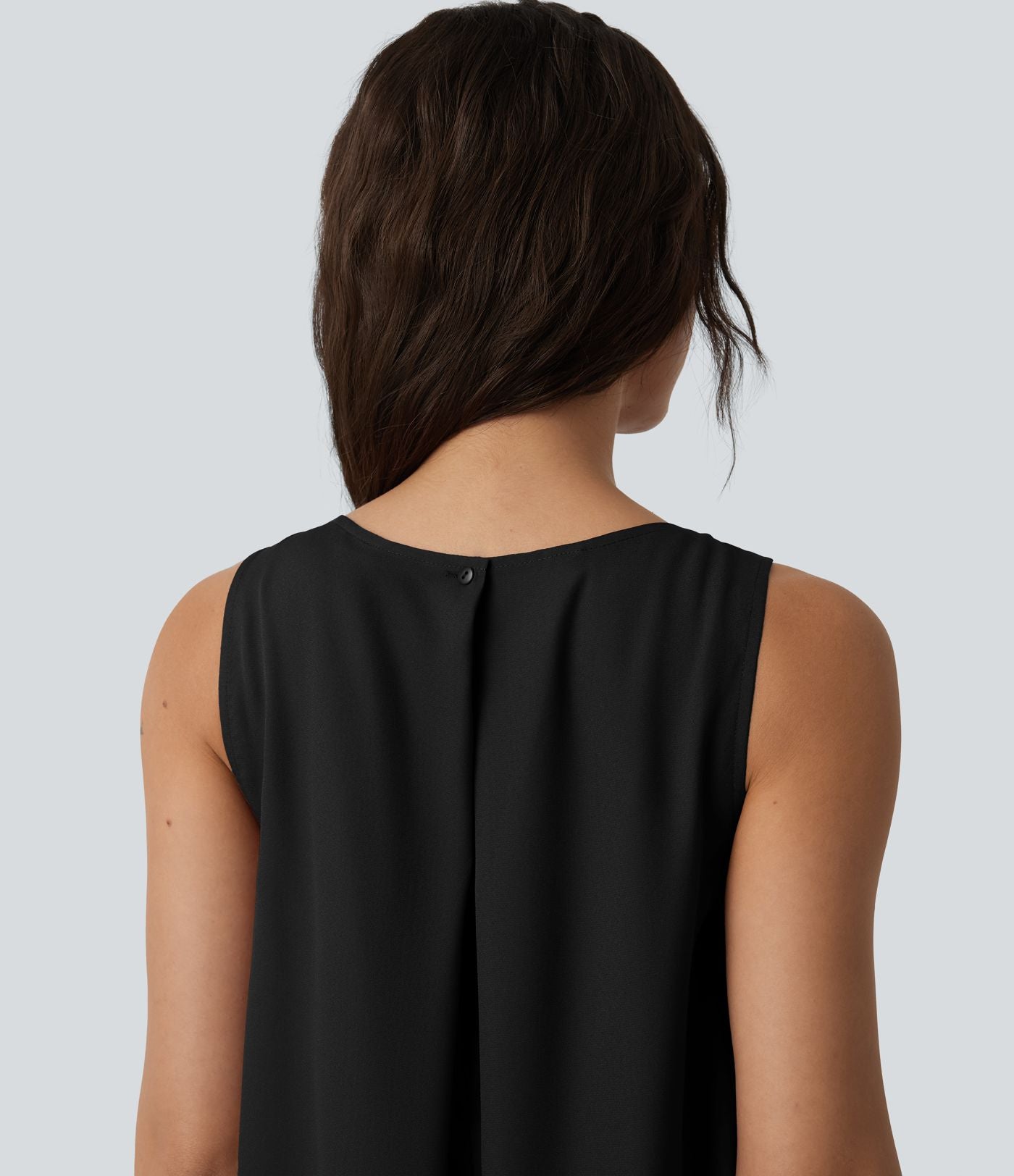 Robe fluide décontractée col rond sans manches plissée asymétrique