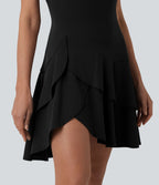 Robe mini décontractée SoftlyZero™ Airy col rond sans manches à volants superposés effet frais InstantCool