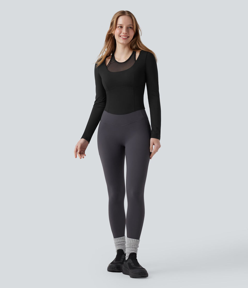 Haut de sport de yoga SoftlyZero™ Plush effet push-up mesh contrastant manches longues