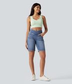 Short en jean Halara Flex™ casual gainant taille haute croisée avec poches