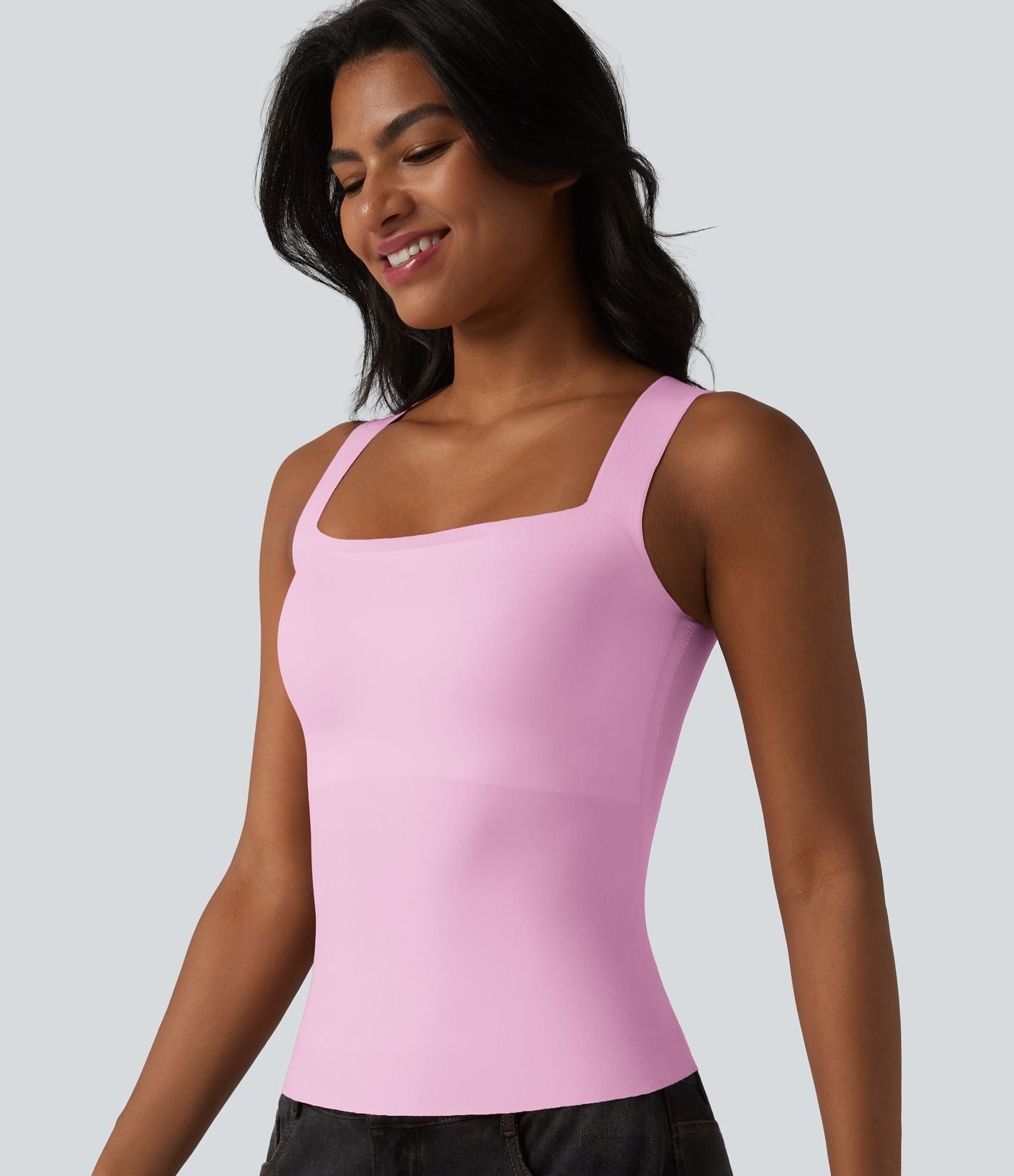Débardeur décontracté col carré avec soutien-gorge intégré bonnets B-E