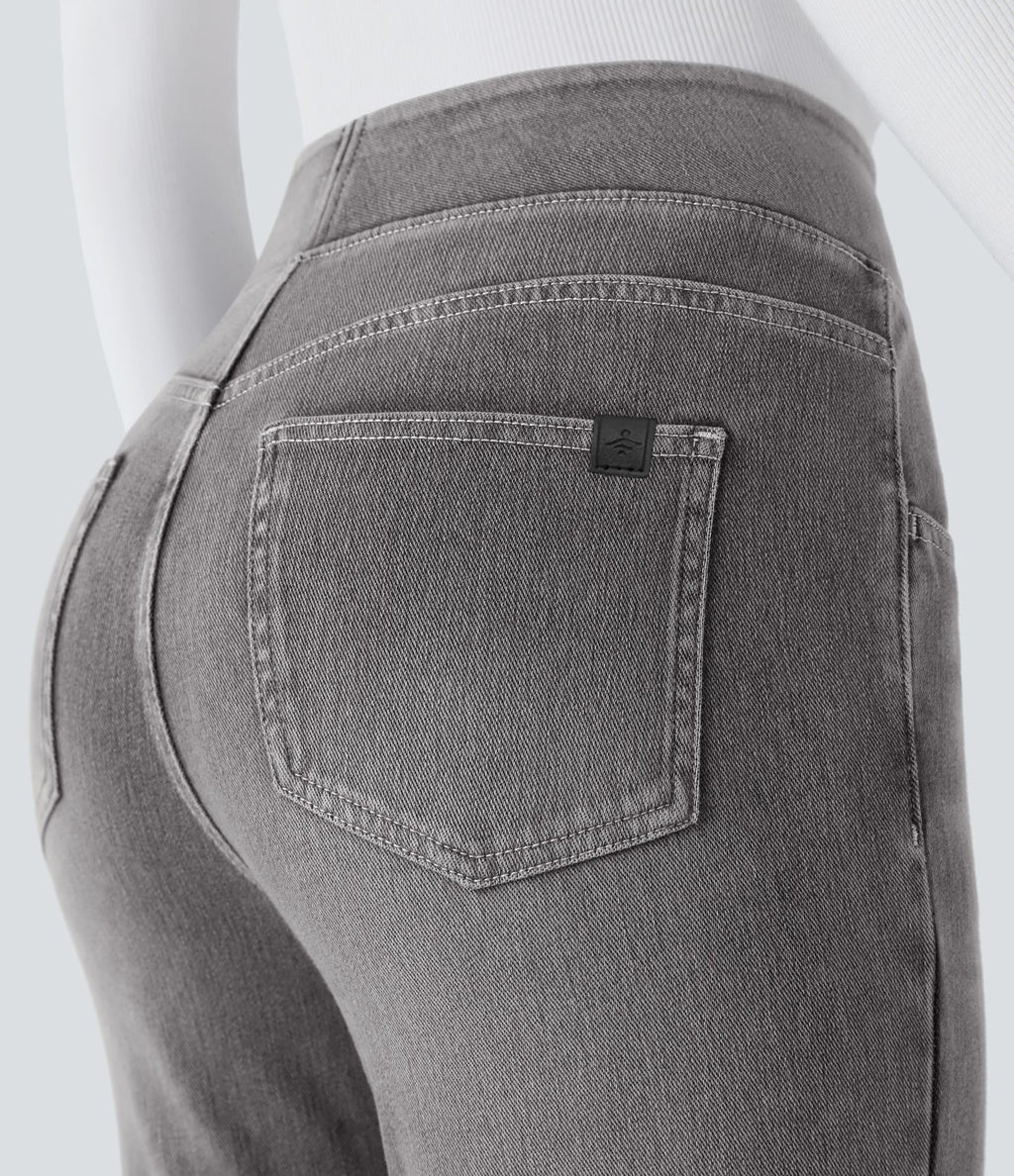 Halara Flex™ Jean bootcut décontracté extensible délavé taille haute à poches multiples