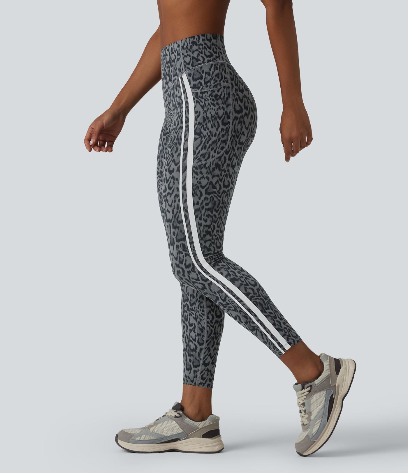 Legging 7/8 d'entraînement Halara UltraSculpt™ imprimé léopard, taille haute, ventre plat, push-up, rayures color block avec poches