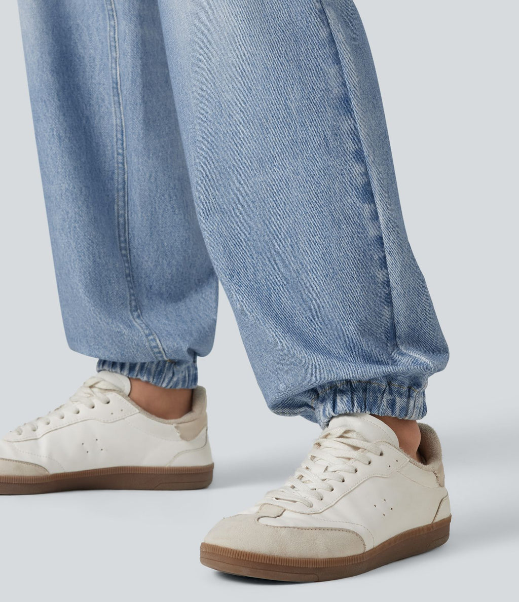 Jogging taille haute en molleton French Terry imprimé jean avec poches
