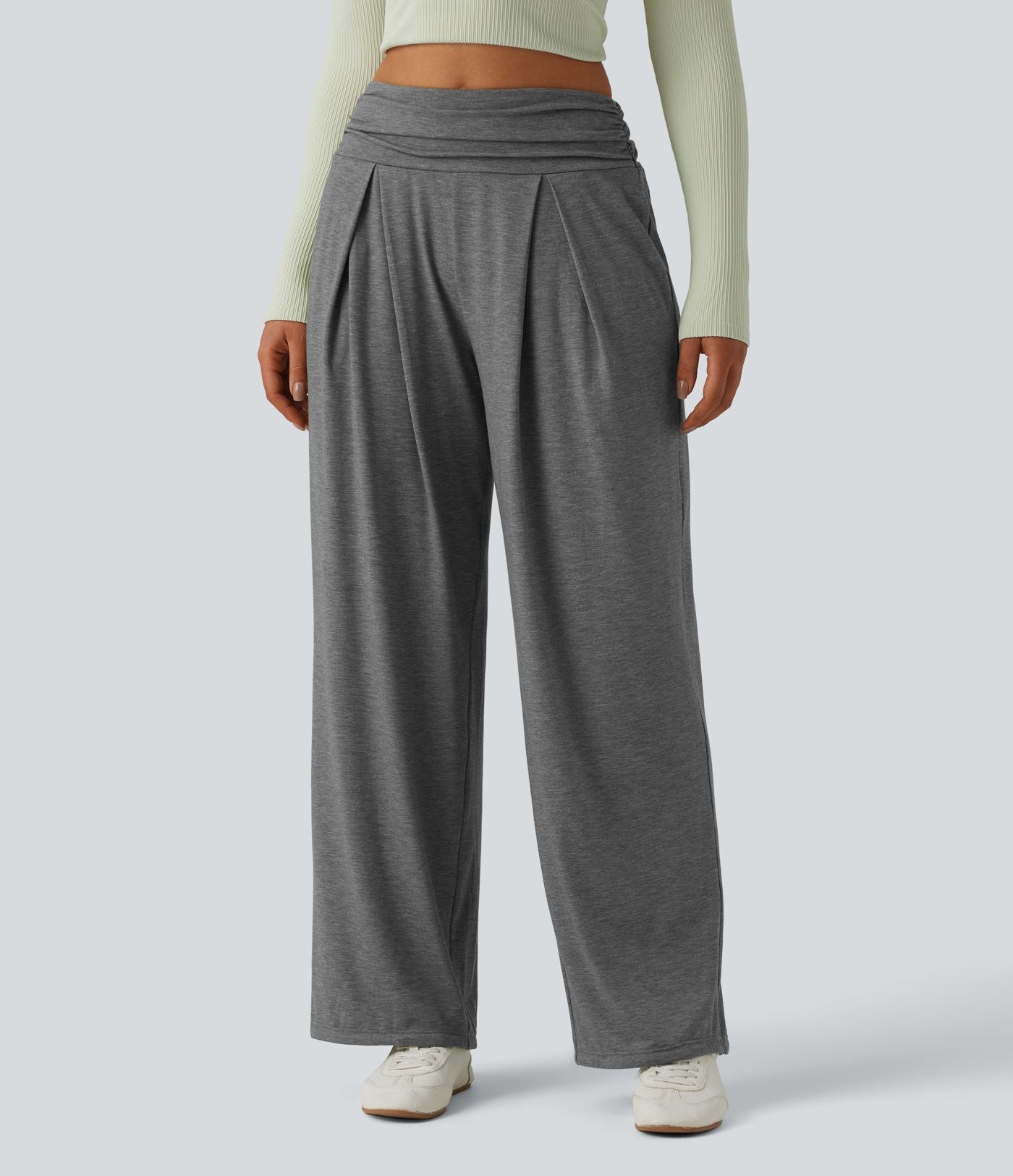 Pantalon de yoga chiné froncé taille haute avec poches