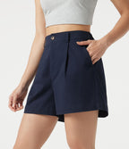 Short tailleur chino en coton taille haute à poches 7,5 cm