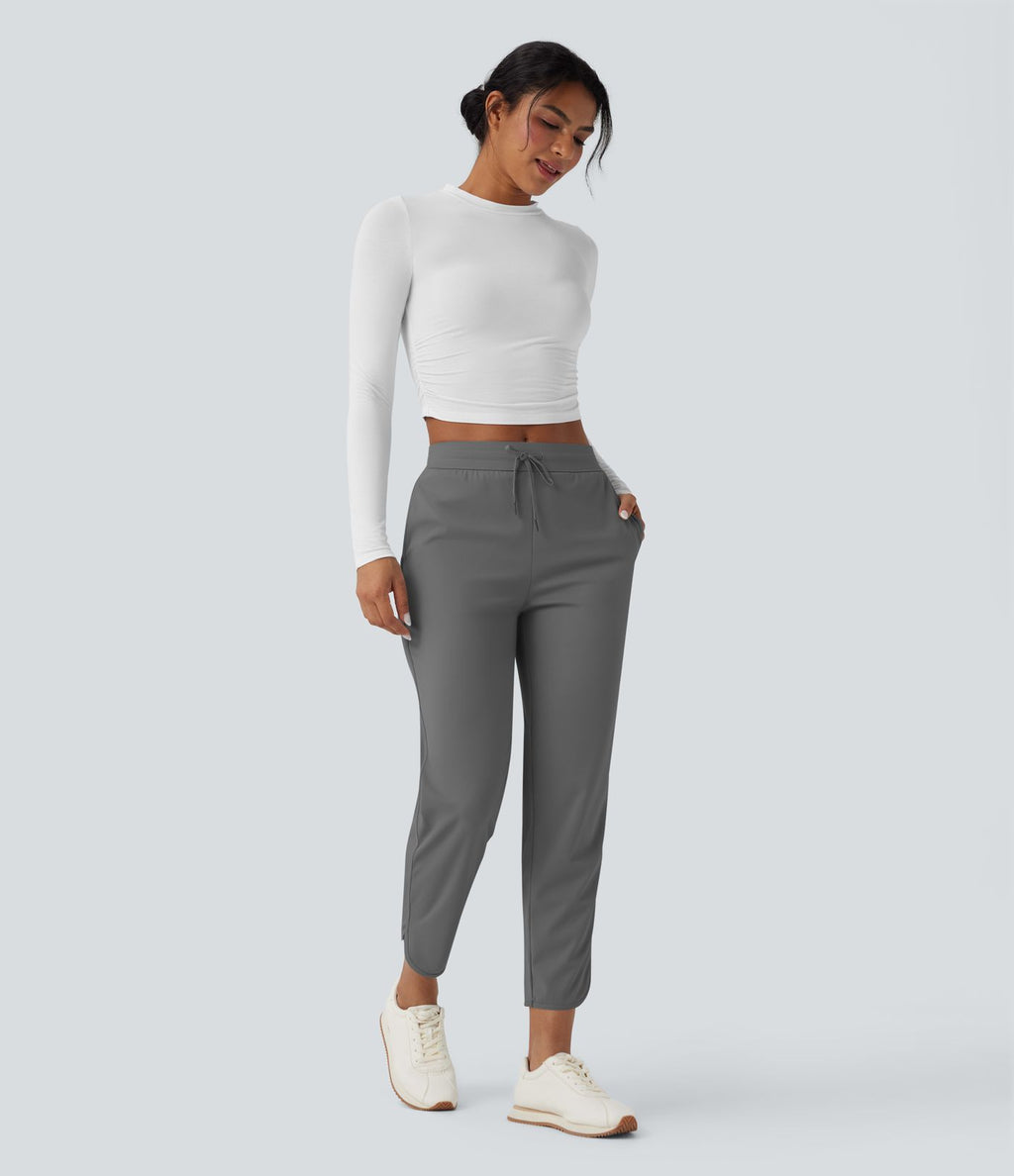 Pantalon de golf fuselé, taille mi-haute, cordon, ourlet courbé, séchage rapide, avec poches—UPF40+