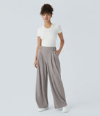 Pantalon Tailleur Large Fluide Halara Flex™ Gaufré Taille Haute Poches Latérales