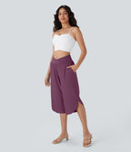 Pantalon capri de vacances Breezeful™ taille haute croisée avec poches latérales, fente et séchage rapide