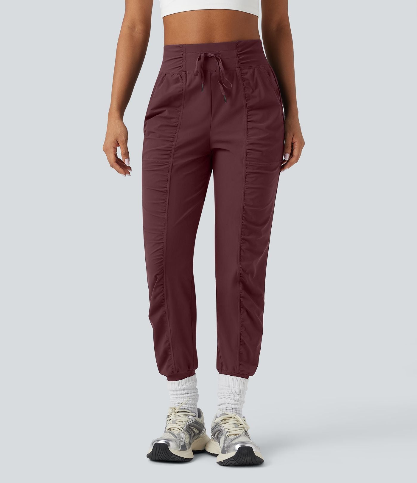 Jogging de danse fuselé froncé séchage rapide effet frais InstantCool taille haute avec cordon de serrage et poches, protection solaire UPF40+