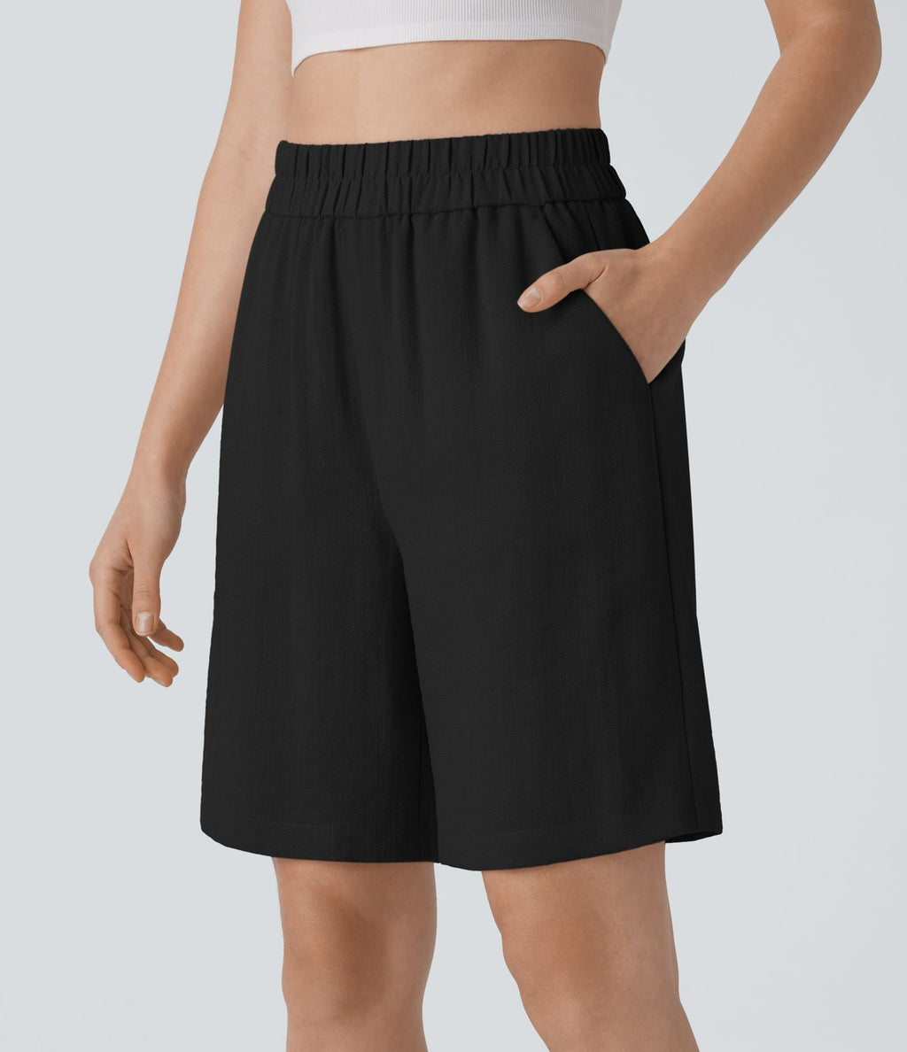 Short Bermuda Décontracté Taille Haute avec Poches Latérales