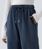 Pantalon jogging en coton molleton français délavé taille haute avec cordon de serrage et poches