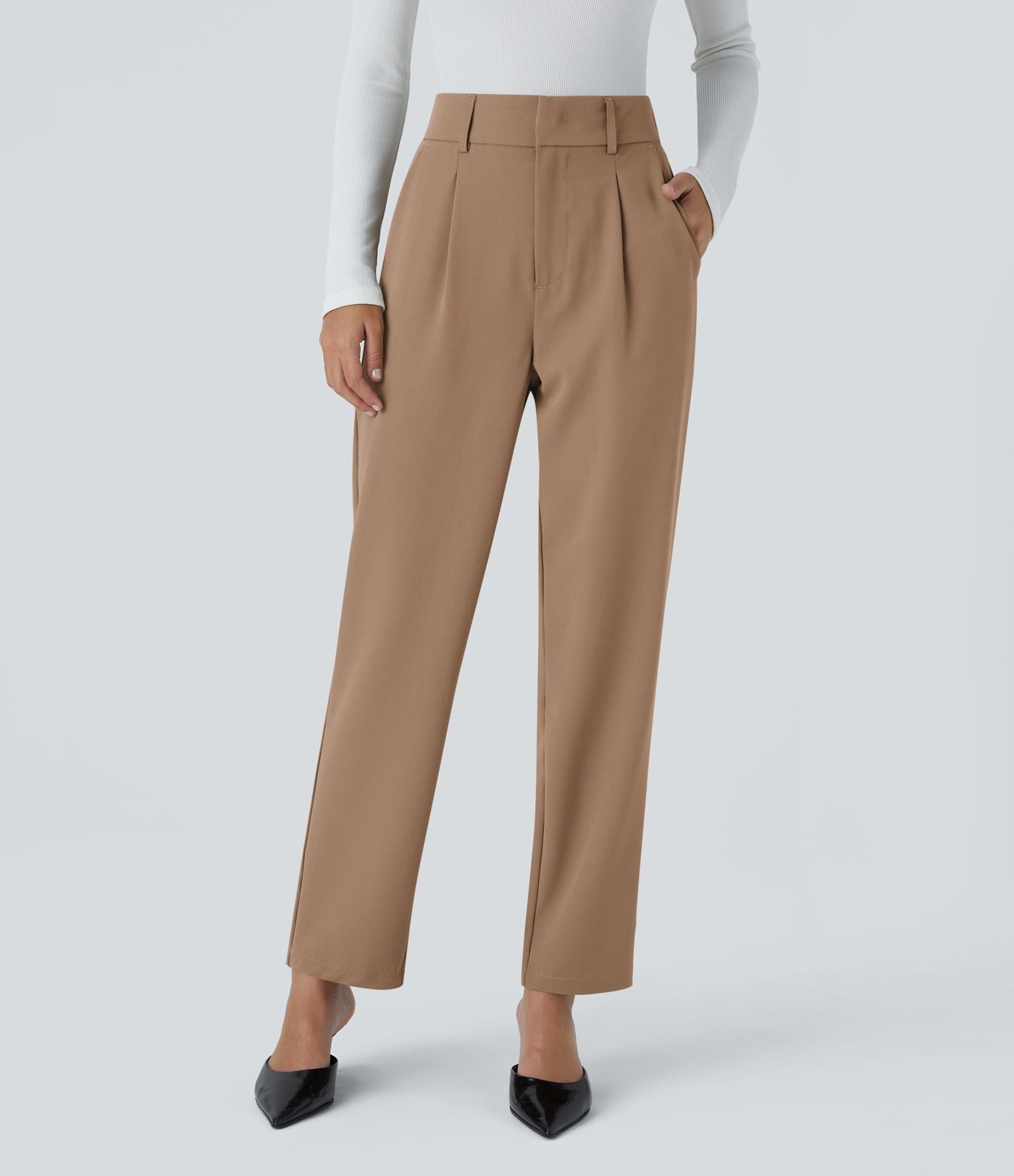 Pantalon tailleur Halara Flex™ fuselé uni, taille haute, avec poches
