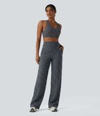 Pantalon de yoga jambes droites taille haute gainant imprimé léopard Halara UltraSculpt™ avec poches