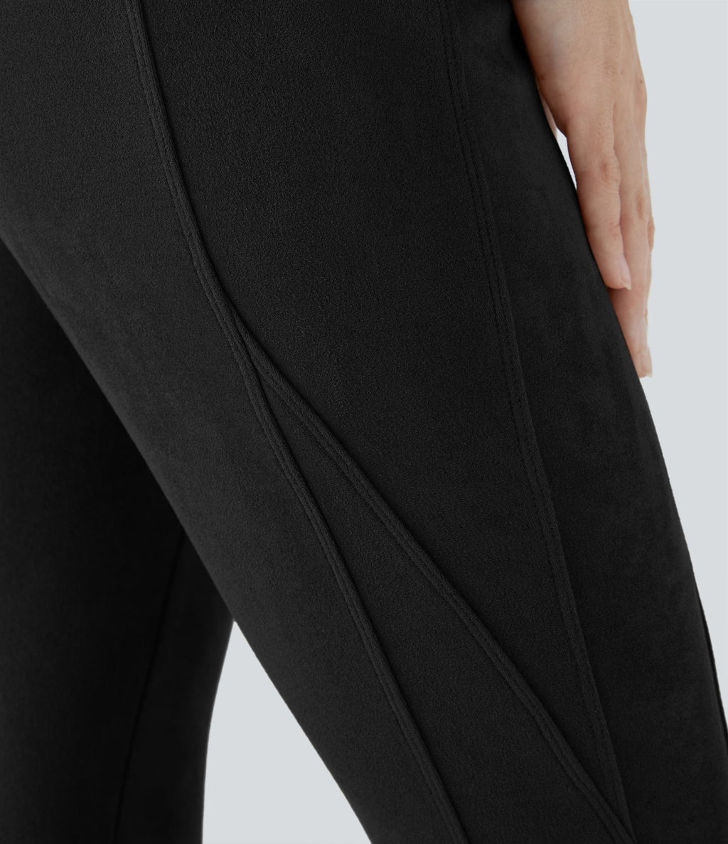 Legging décontracté en suédine taille haute, gainant, avec poches latérales