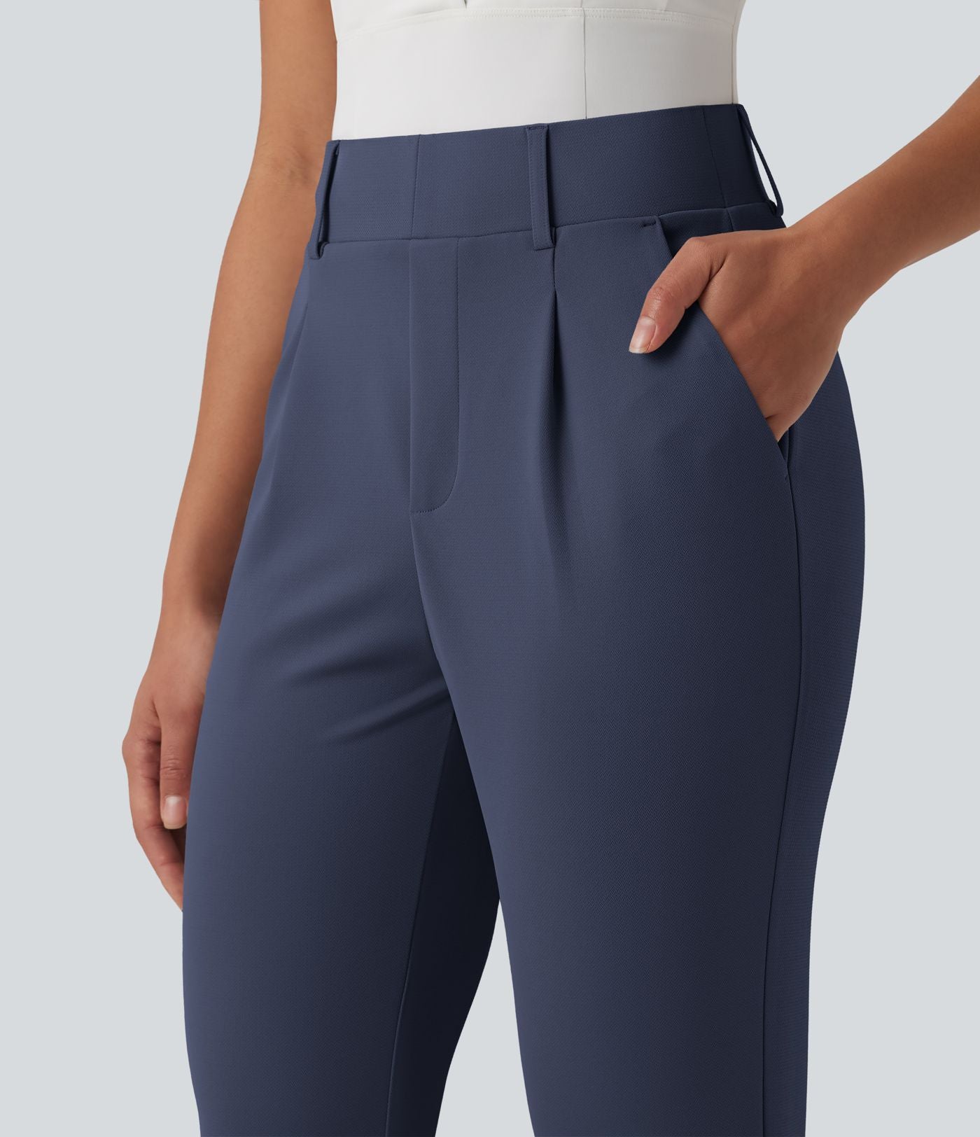 Pantalon de golf fuselé crêpe taille haute avec poches