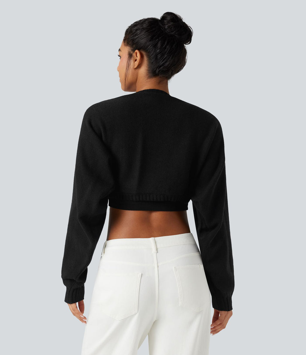 Boléro pull manches raglan longues coupe décontractée