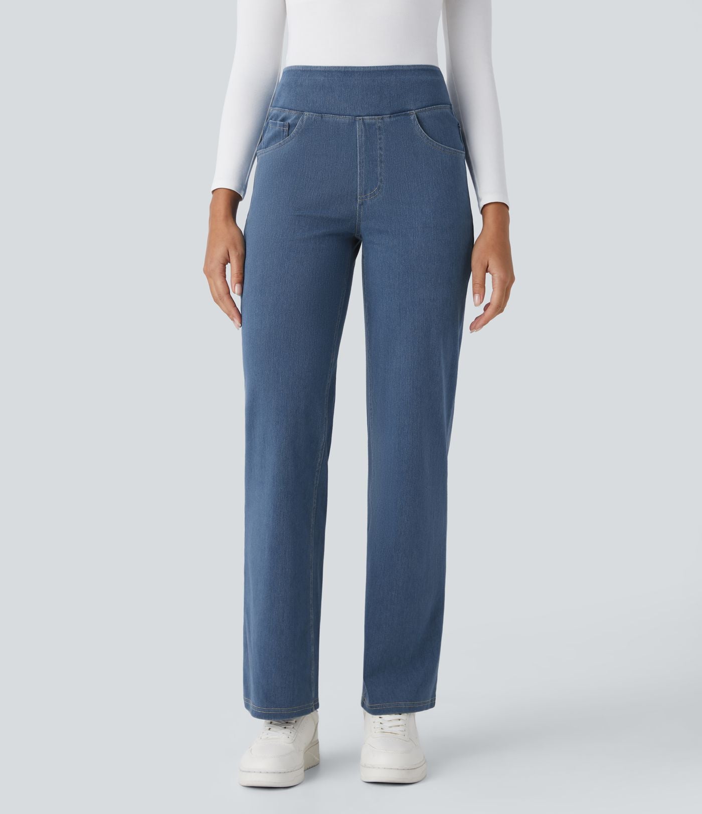Halara Flex™ Jean Droites Travail en Maille Extensible Taille Haute Plusieurs Poches